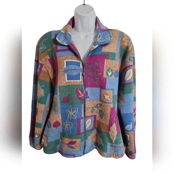 Teddi XL Vintage Floral Patchwork Zip Fleece Jacket Cozy Y2K Country Prairie - Picture 2 of 6